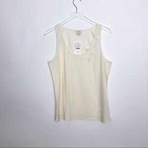 J. Crew cream top with net floral appliqués NWT M